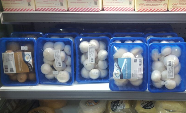 Button mushrooms in Kigali supermarket